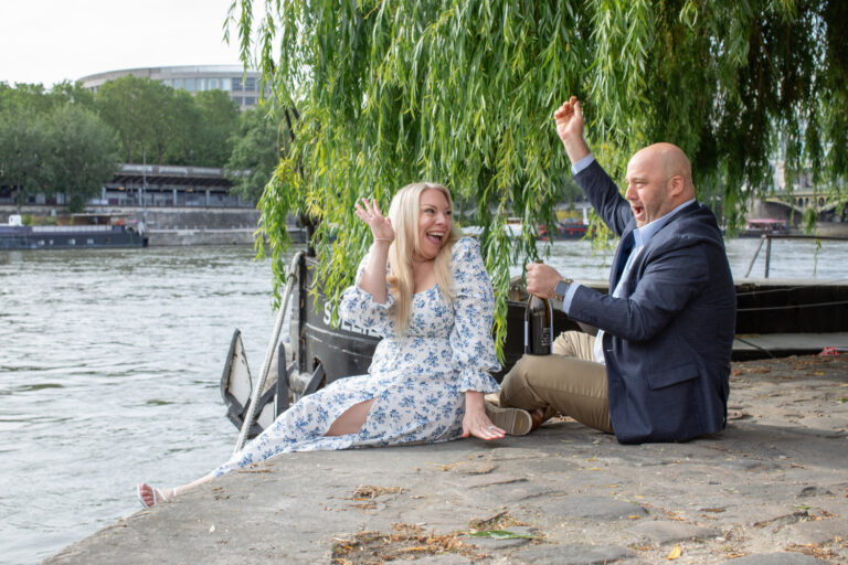 Katie and Dan pop the champagne to celebrate their engagement in Paris