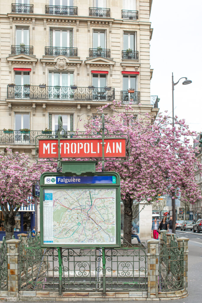 Spring blossom at metro station Falguiere also known as Place Camille Claudel in Paris